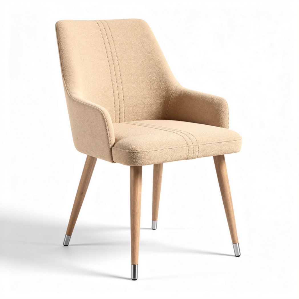 Fabric dining chair with wooden legs in beige 45 x 55 x 80cm