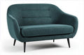 Two-seater sofa with padded cushions and wooden legs in gray fabric