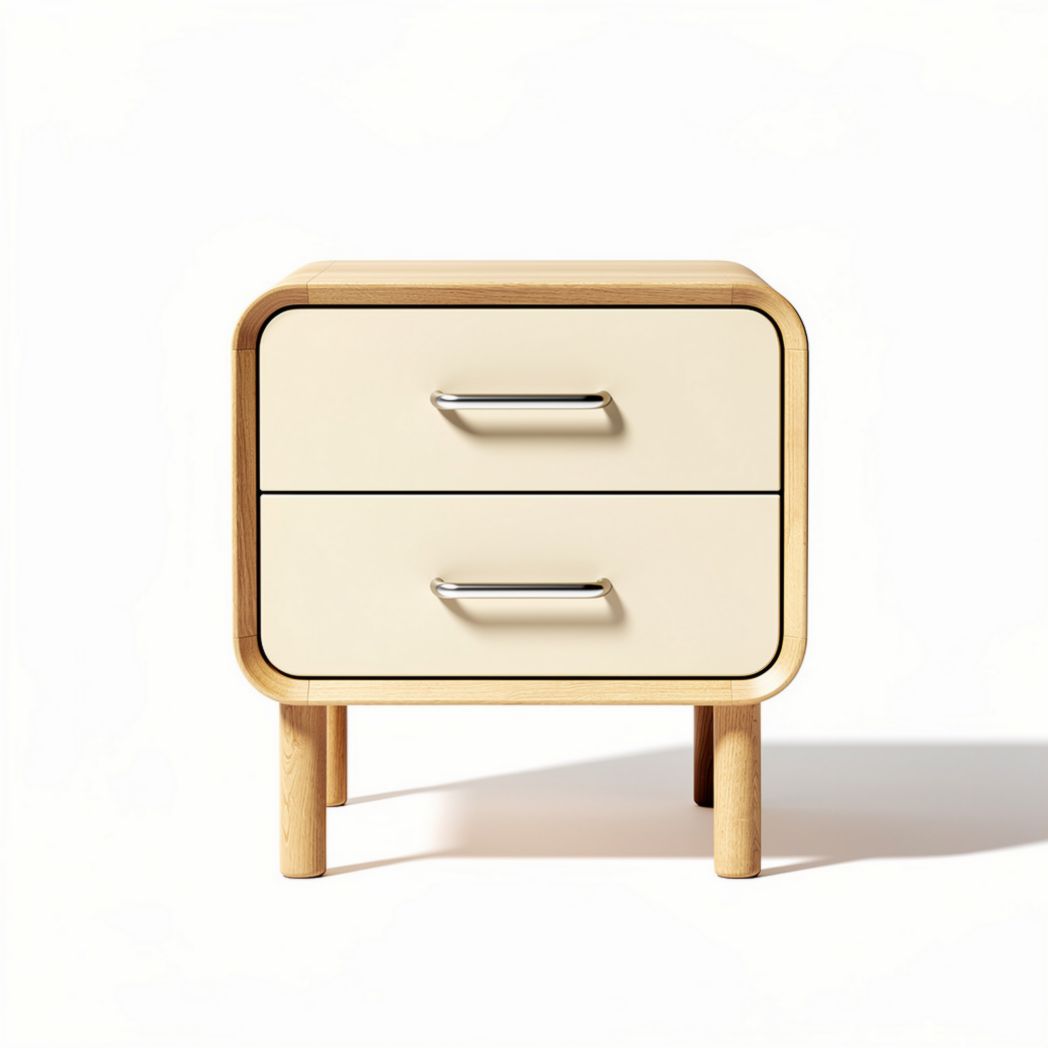 Modern wooden nightstand with two drawers and beige finish 40 x 40 x 50cm