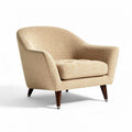 Textured beige accent chair with tufted seat and wooden legs 80 x 75 x 80cm
