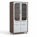 Glass door cabinet with wooden frame and two drawers 80 x 40 x 180cm