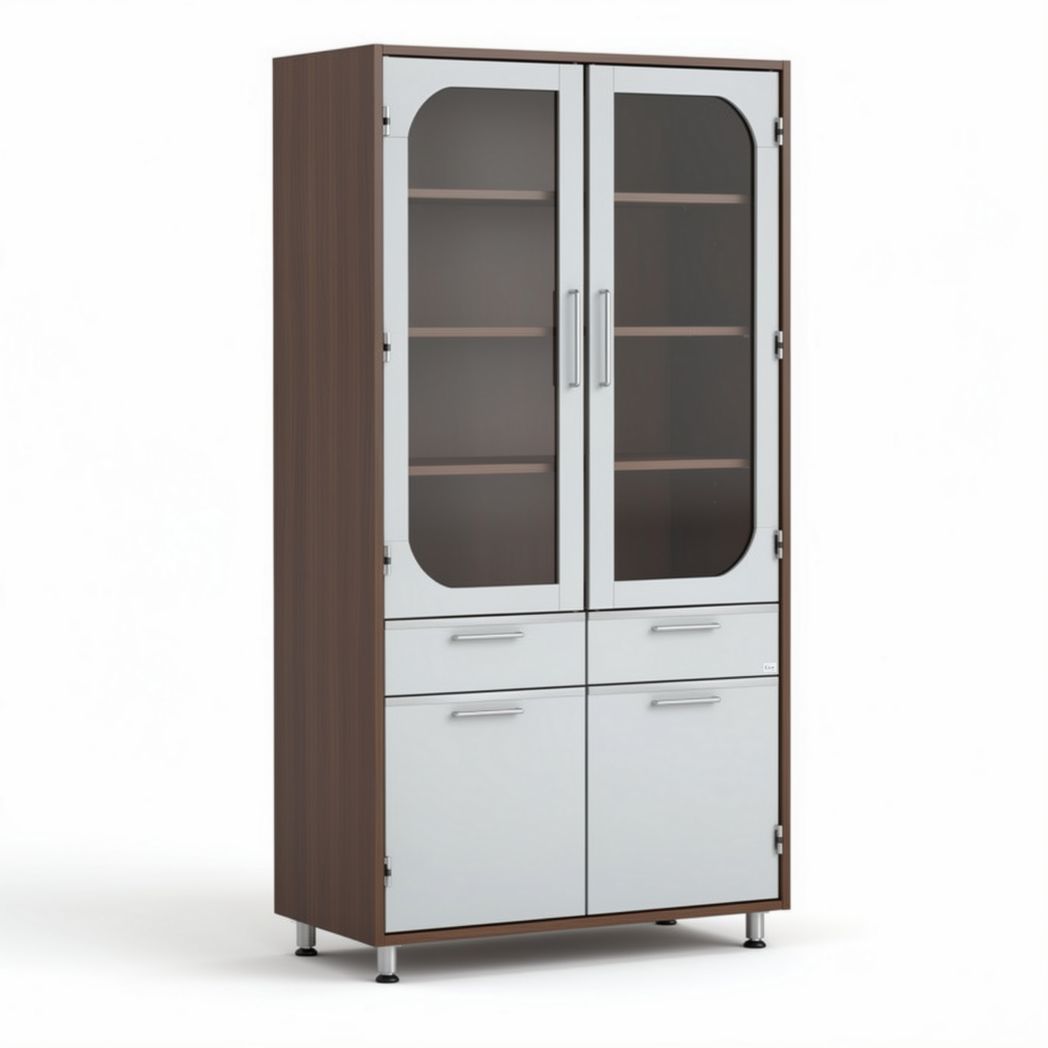 Glass door cabinet with wooden frame and two drawers 80 x 40 x 180cm