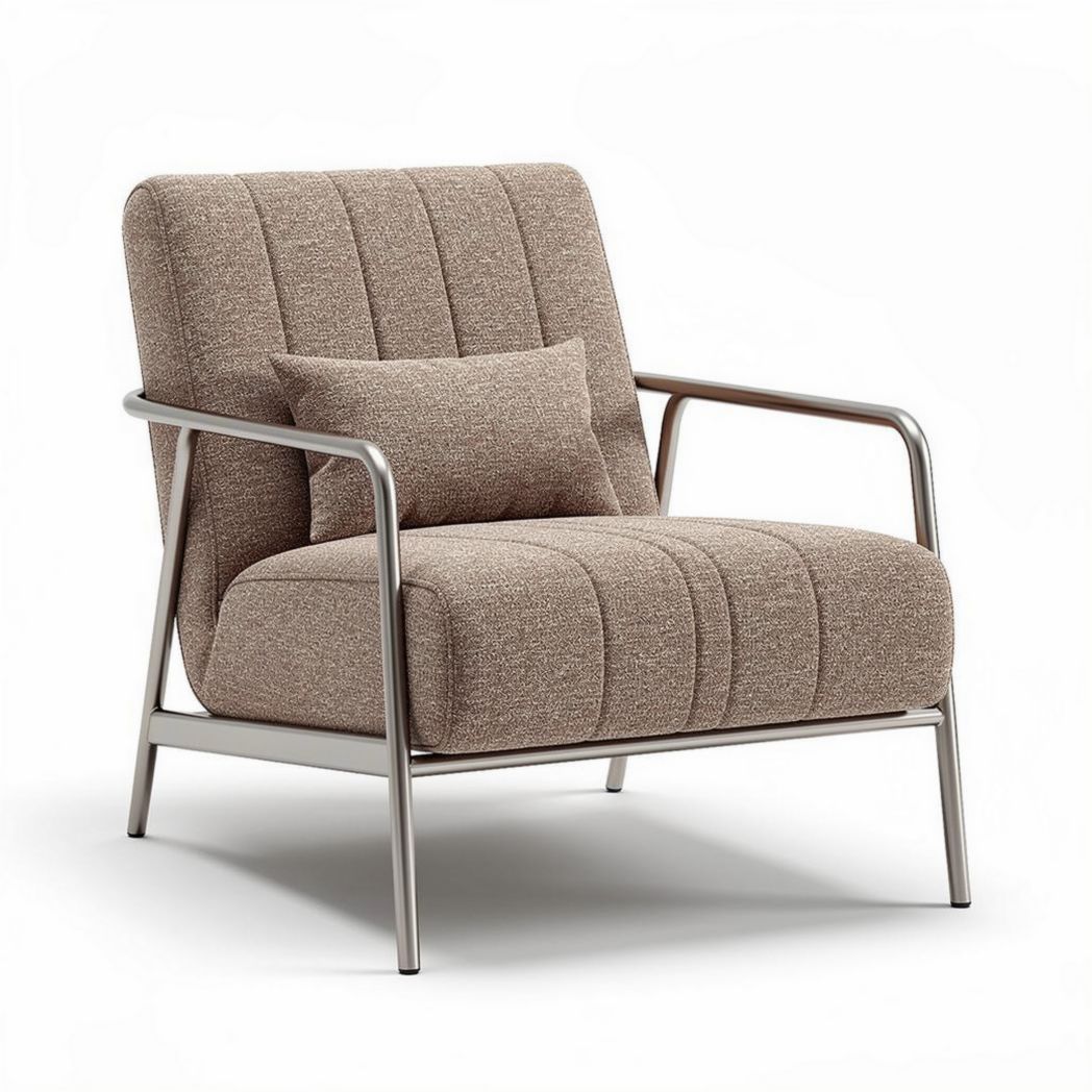 Contemporary fabric lounge chair with stainless steel frame and cushion 80 x 75 x 85cm