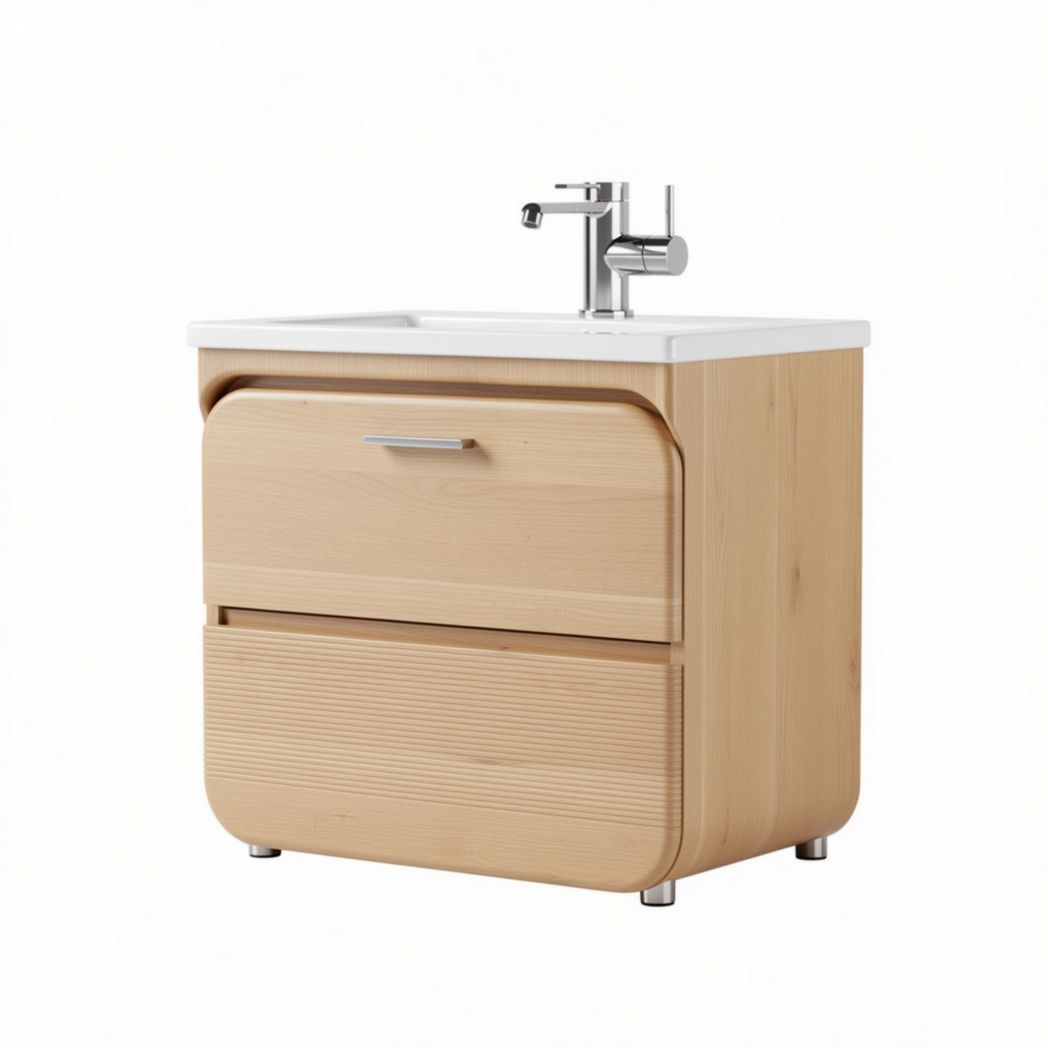Wooden bathroom vanity cabinet with integrated sink in natural finish 50 x 40 x 60cm