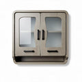 White wooden cabinet with sliding louvered doors for storage 40 x 25 x 50cm