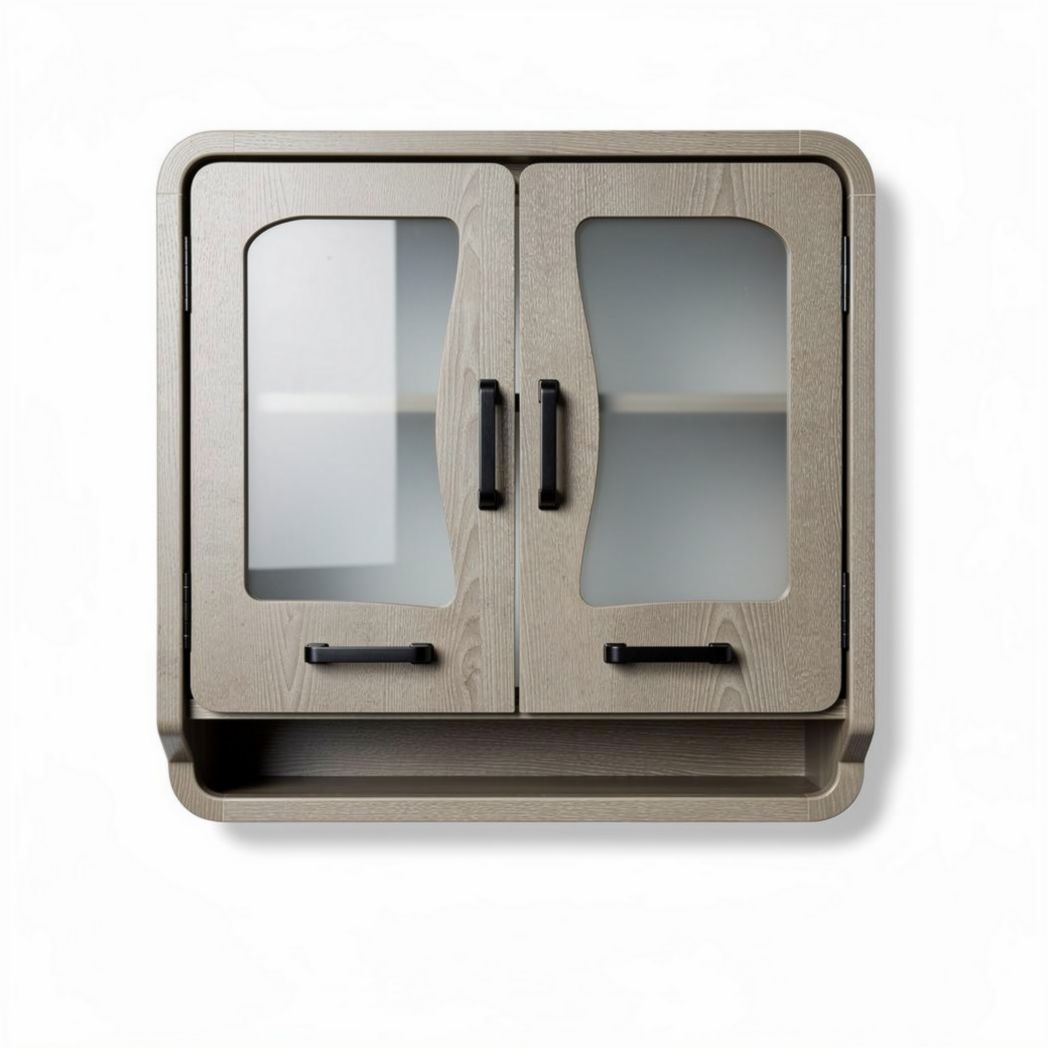 White wooden cabinet with sliding louvered doors for storage 40 x 25 x 50cm