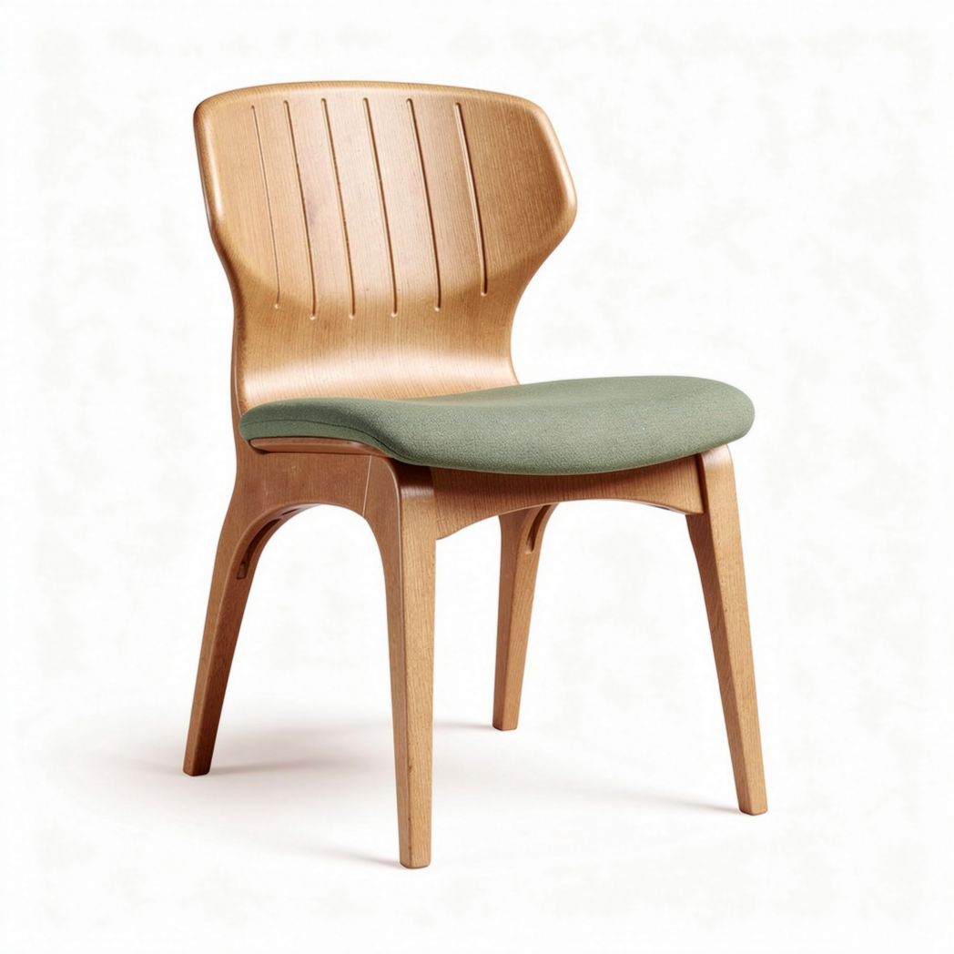 Wooden chair with green fabric cushion ergonomic design 45 x 45 x 85cm