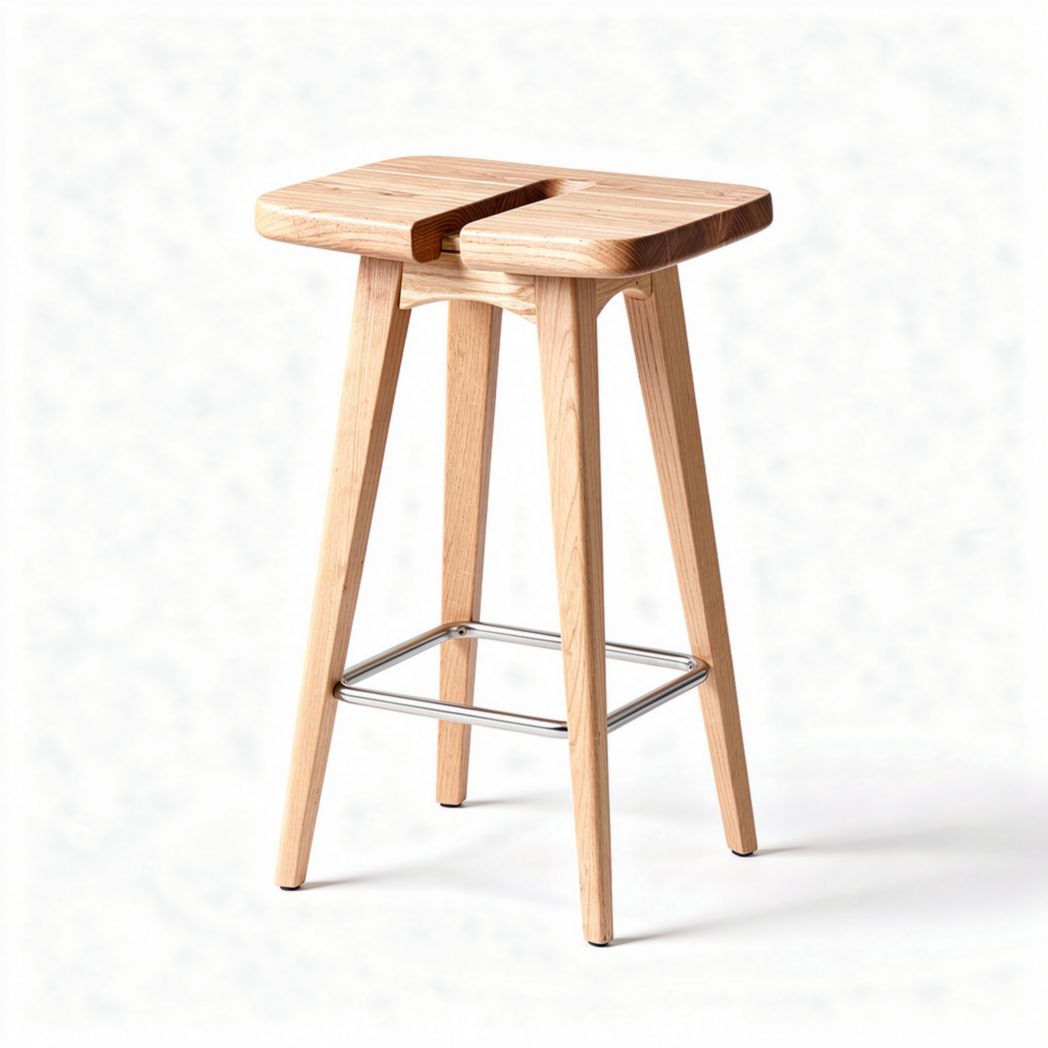 Natural wood counter stool with metal footrest 30 x 30 x 75cm