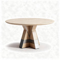 Round wooden dining table with chrome accents and a modern design 75 x 75 x 75cm