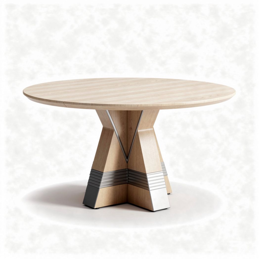 Round wooden dining table with chrome accents and a modern design 75 x 75 x 75cm