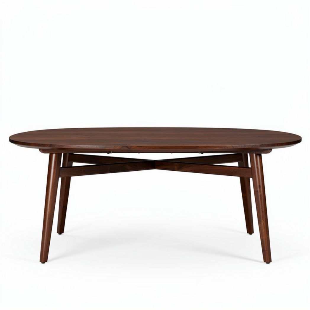 Oval wooden coffee table with cross-leg support 150 x 80 x 75cm